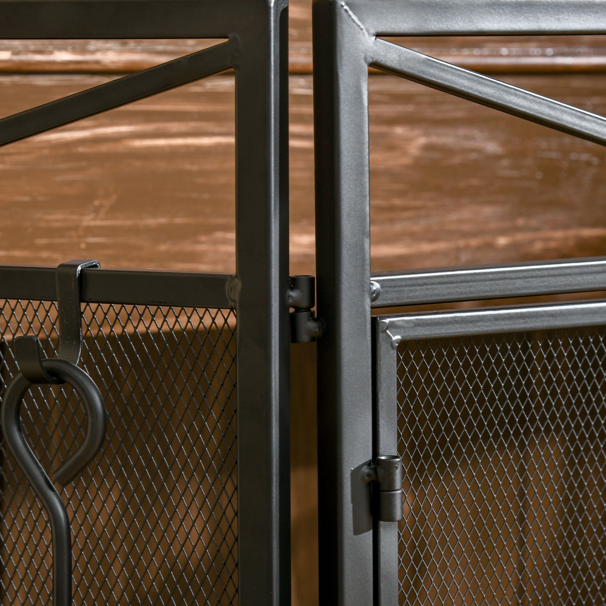 3 Panel Folding Fireplace Screen With 2 Magnetic Doors And Fire Place Tools Set, Fire Spark Guard For Wood Burning, With Brush, Shovel, Poker, Firewood Tongs, 48" X 0.75", Black Black Steel