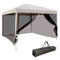 210D Oxford 10' X 10' Pop Up Canopy Tent With Netting, Instant Screen Room House, Tents For Parties, Height Adjustable, With Carry Bag, For Outdoor, Garden, Patio Beige Steel