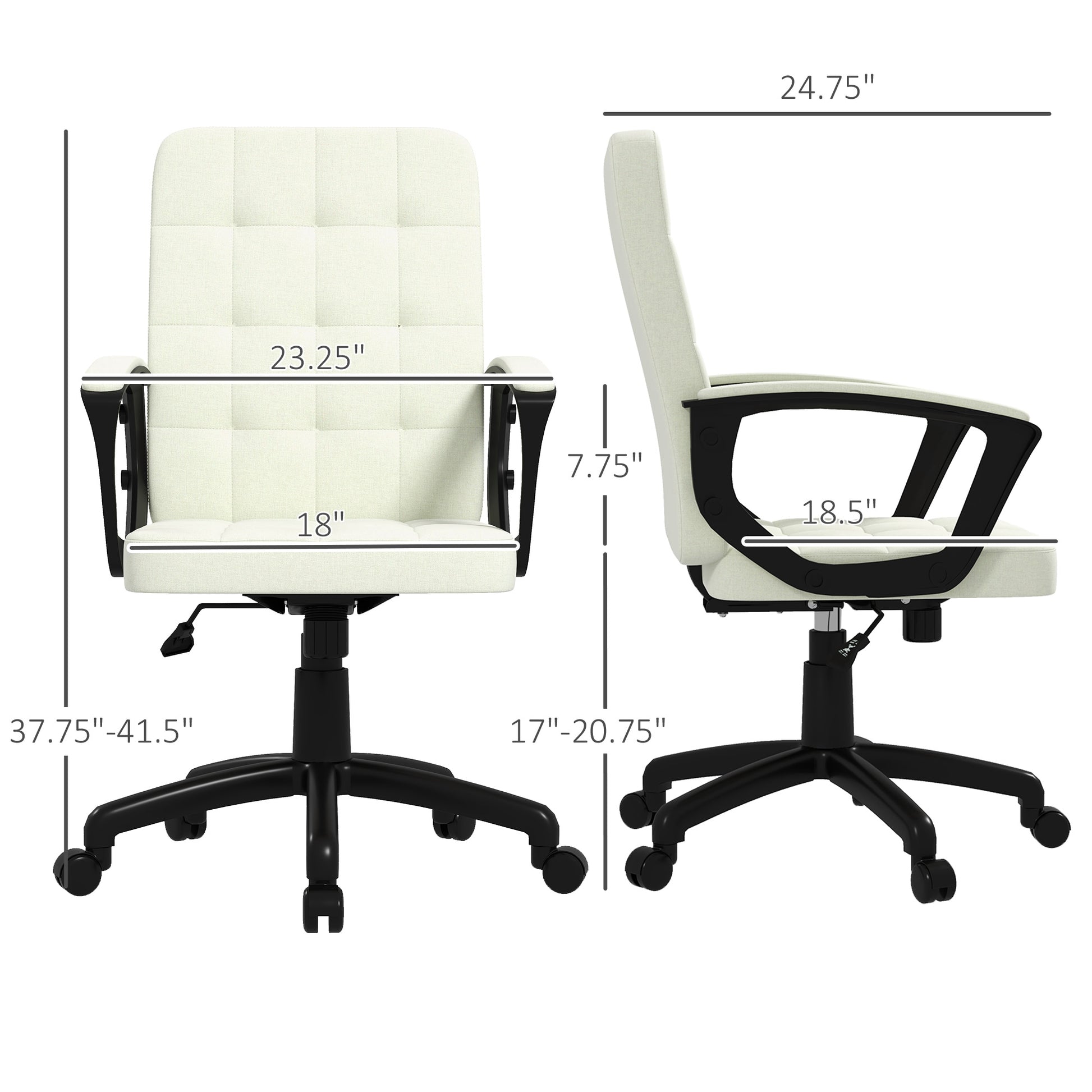 Fabric Office Chair, Computer Desk Chair, Swivel Task Chair With Arms, Adjustable Height, Swivel Wheels, Mid Back, Cream White Cream White Polyester