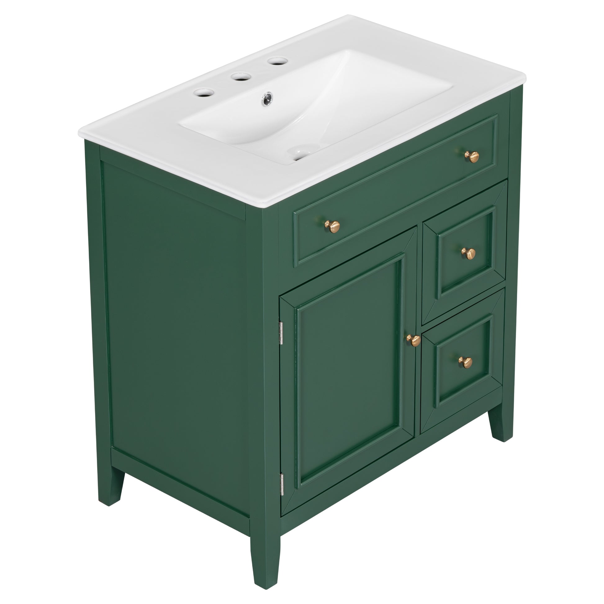 30" Bathroom Vanity With Sink Top, Bathroom Vanity Cabinet With Door And Two Drawers, Solid Wood Frame, One Package, Green Old Sku:Wf311620Aag Green Solid Wood Mdf