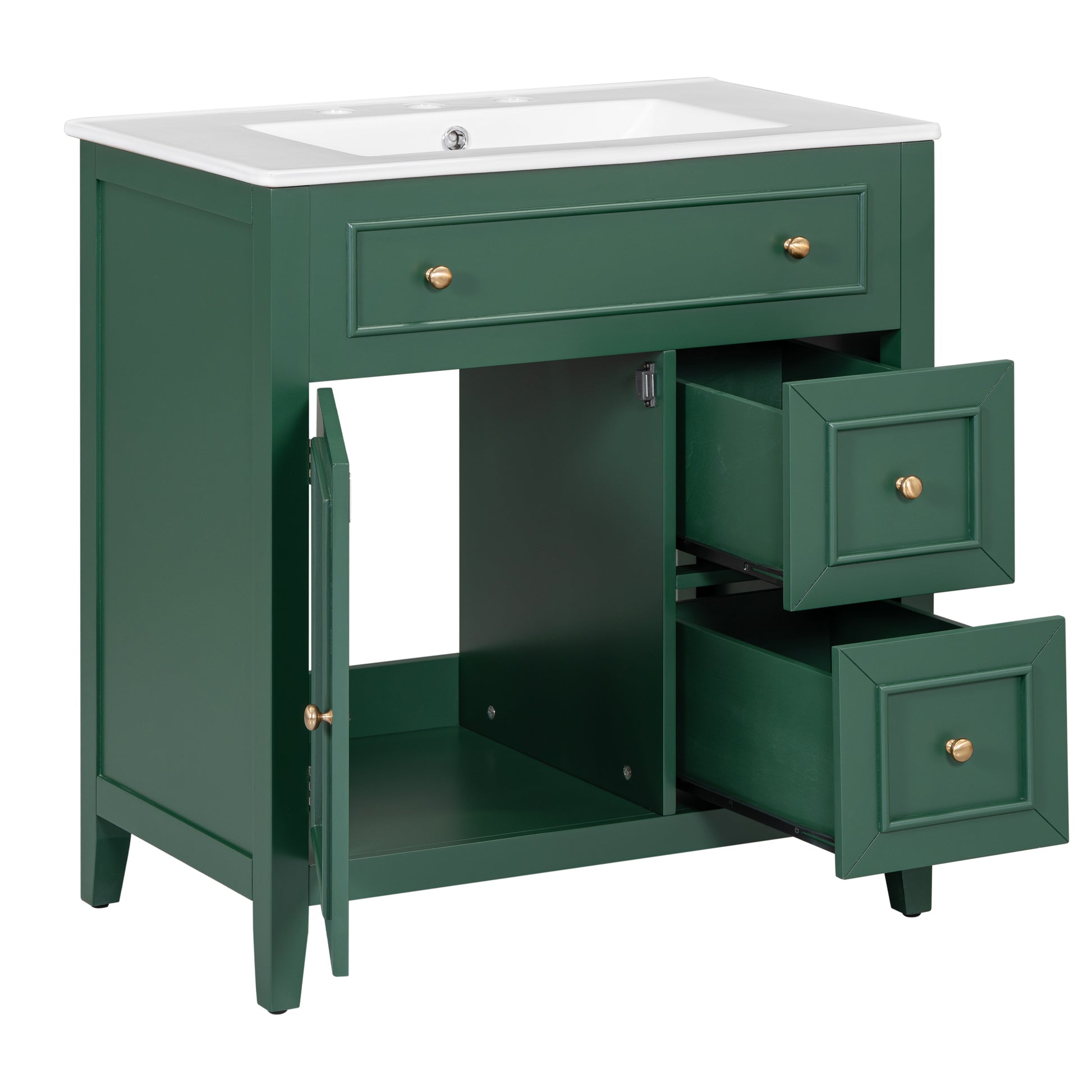 30" Bathroom Vanity With Sink Top, Bathroom Vanity Cabinet With Door And Two Drawers, Solid Wood Frame, One Package, Green Old Sku:Wf311620Aag Green Solid Wood Mdf