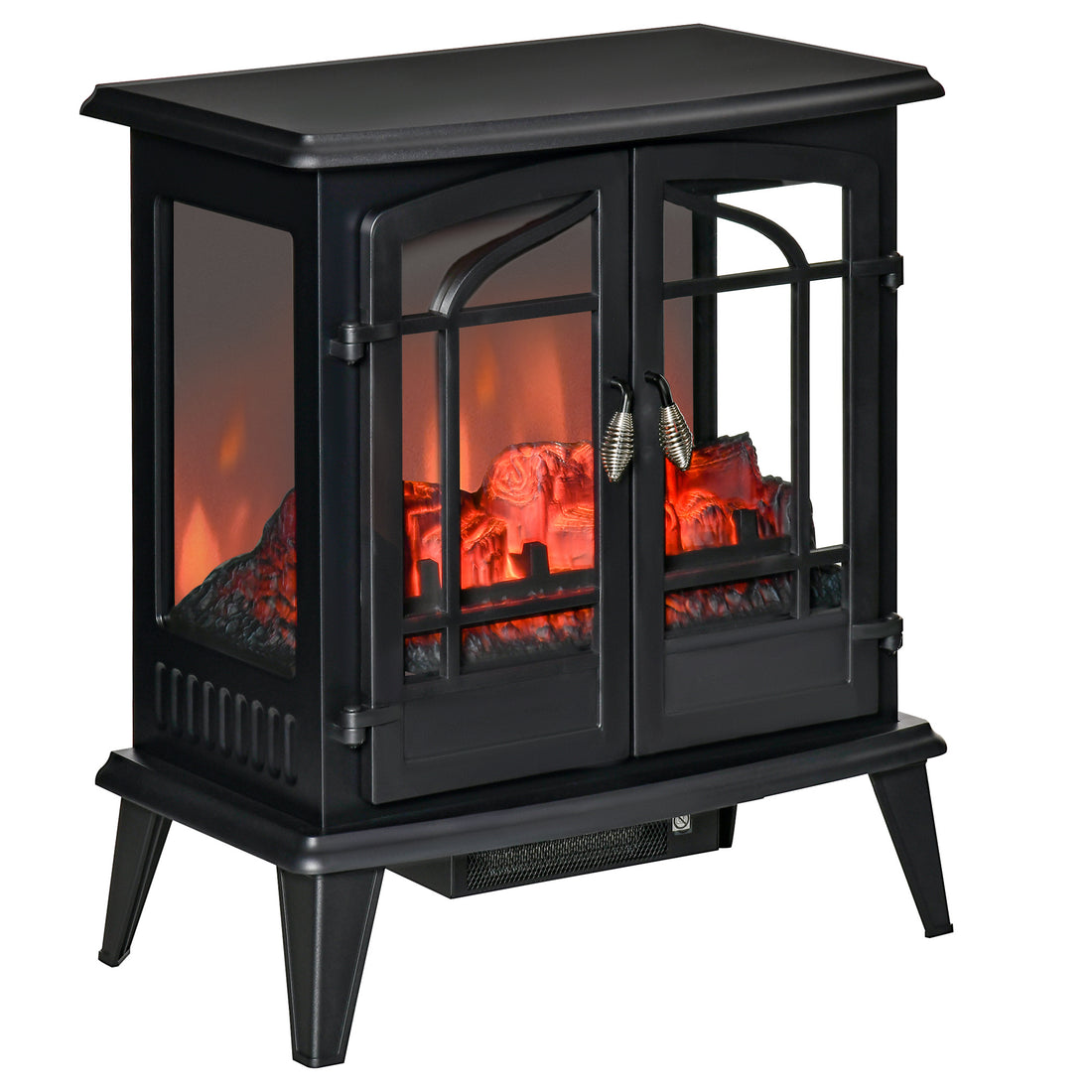 29" Electric Fireplace Heater, Freestanding Fire Place Stove With Realistic Led Log Flames And Overheating Safety Protection, 1400W, Black Black Steel