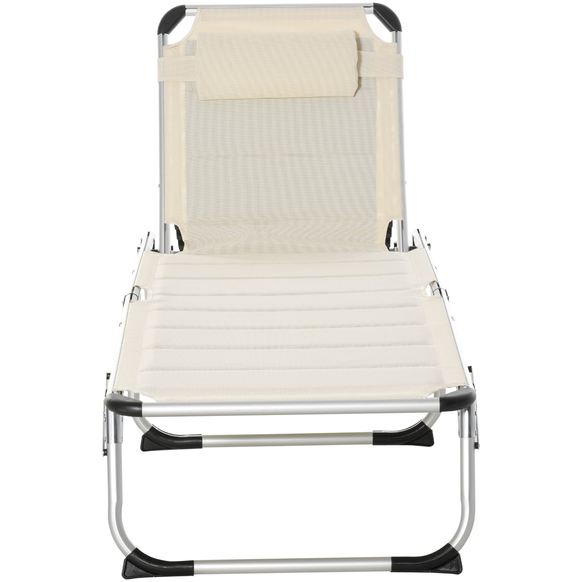 Foldable Outdoor Chaise Lounge Chair, 5 Level Reclining Camping Tanning Chair With Aluminum Frame, Padding, And Headrest For Beach, Yard, Patio, Pool, White White Aluminium