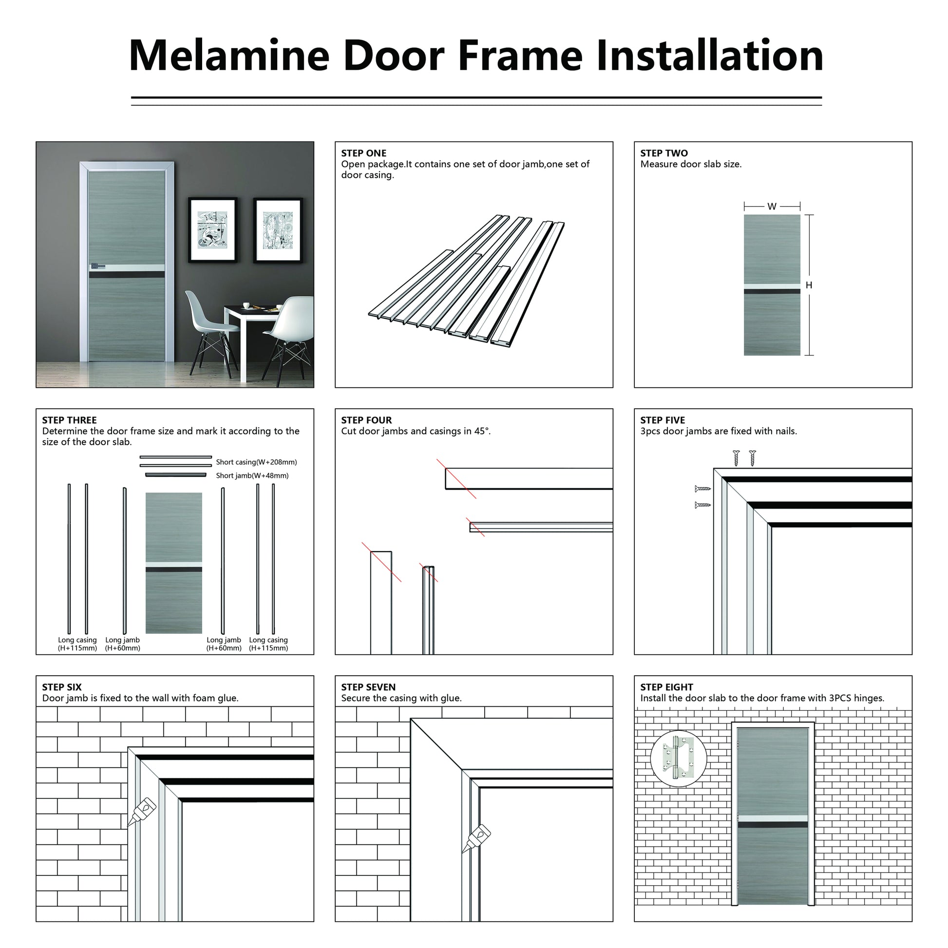 24" x 80" Melamine Integrated Door Slab gray-melamine