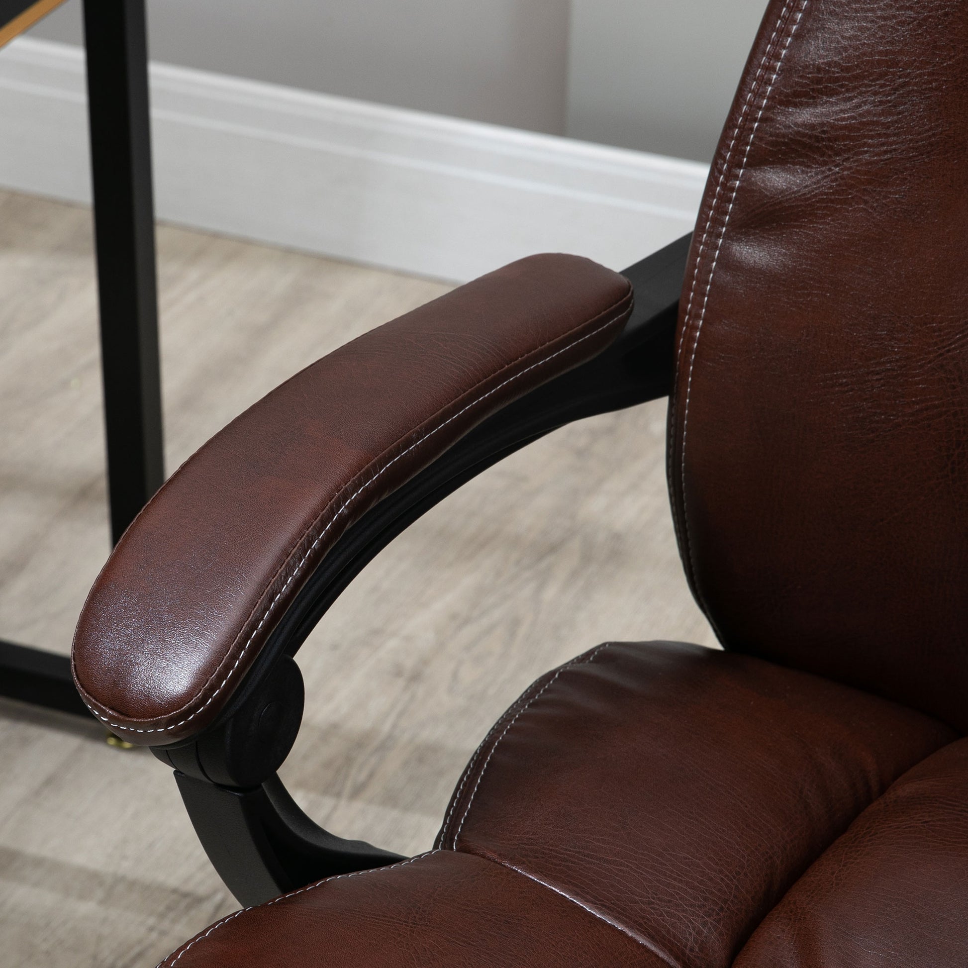 High Back Massage Office Chair With 6 Point Vibration, 5 Modes, Executive Chair, Pu Leather Swivel Chair With Reclining Back, And Retractable Footrest, Brown Brown Pu Leather