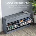 Modern Shoe Rack Bench For Entryway, Storage Organizer With Cushion, 2 Drawers, Adjustable Shelf, Holds 8 Pairs, Gray Gray Particle Board