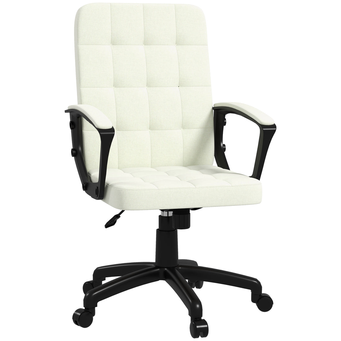 Fabric Office Chair, Computer Desk Chair, Swivel Task Chair With Arms, Adjustable Height, Swivel Wheels, Mid Back, Cream White Cream White Polyester