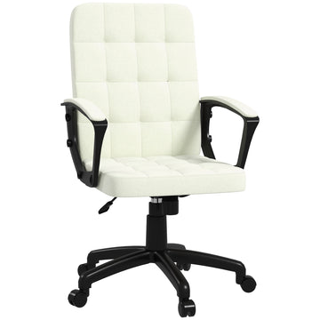Fabric Office Chair, Computer Desk Chair, Swivel Task Chair With Arms, Adjustable Height, Swivel Wheels, Mid Back, Cream White Cream White Polyester
