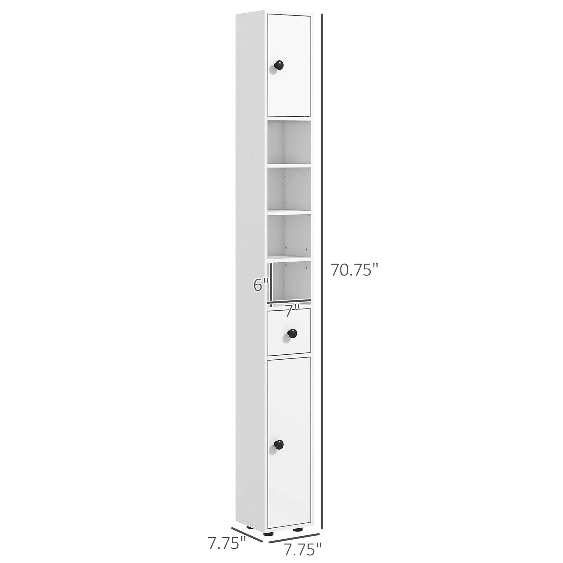 Kleankin 71" Tall Bathroom Storage Cabinet, Narrow Toilet Paper Cabinet With Open Shelves, 2 Door Cabinets, Adjustable Shelves For Kitchen, Hallway, Living Room, White White Particle Board