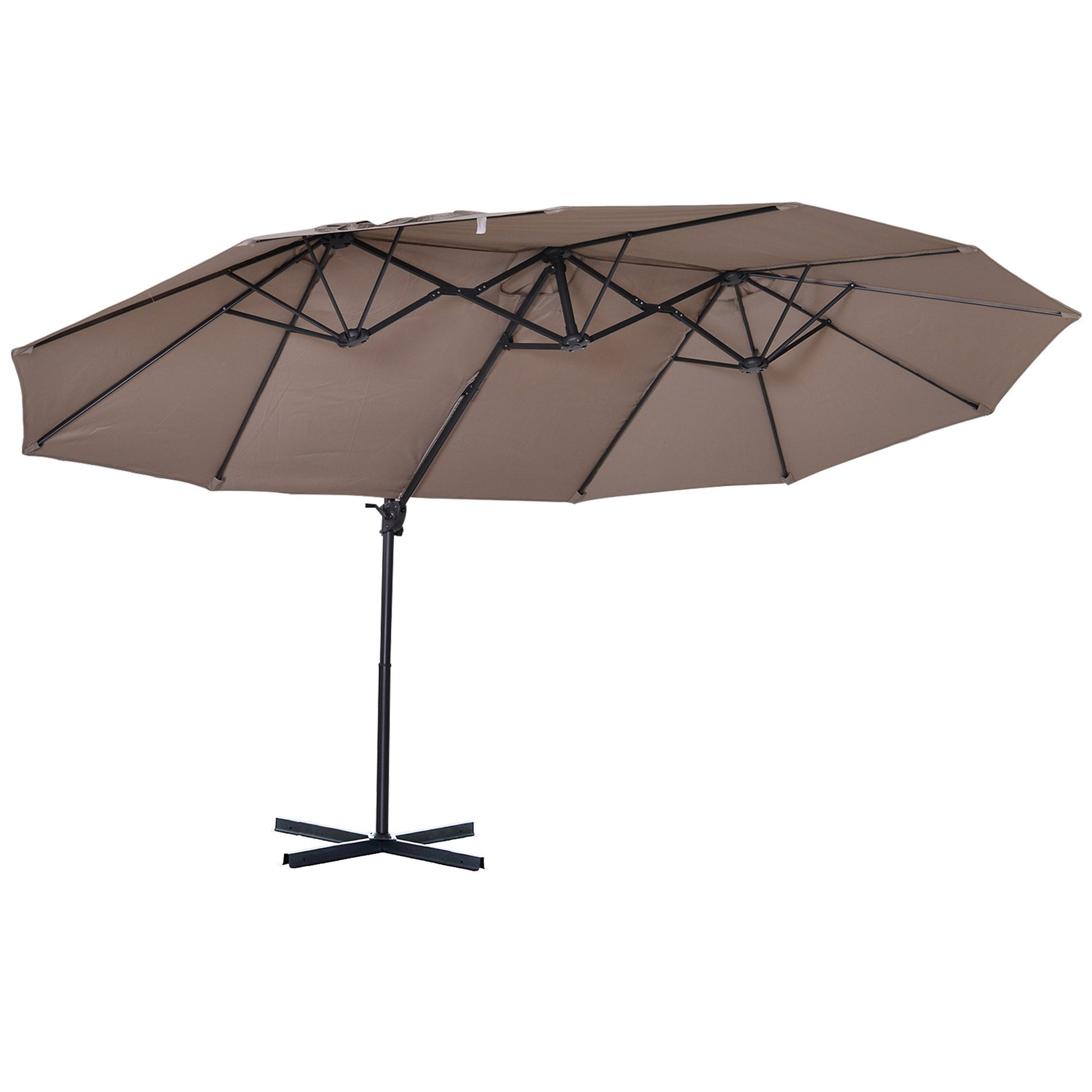 14Ft Patio Umbrella Double Sided Outdoor Market Extra Large Umbrella With Crank, Cross Base For Deck, Lawn, Backyard And Pool, Brown Brown Steel 14Ft Patio Umbrella Double Sided Outdoor Market Extra Large Umbrella With Crank, Cross Base For Deck, Lawn, Backyard And Pool, Brown Brown Steel