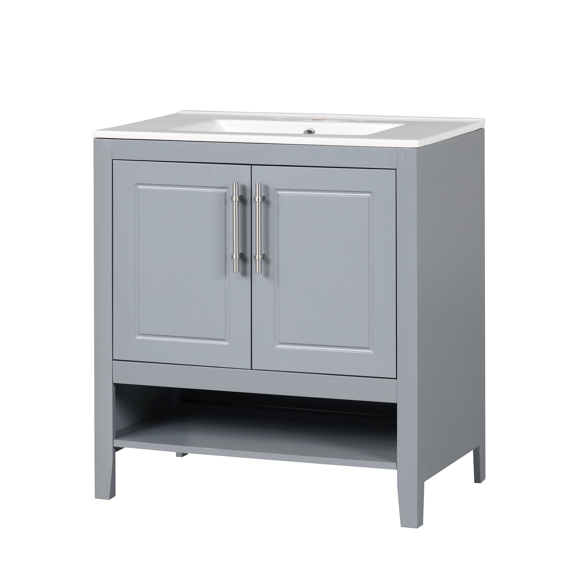 30" Bathroom Vanity With Sink, Multi Functional Bathroom Cabinet With Doors And Drawers, Solid Frame And Mdf Board, Grey Grey Solid Wood Mdf