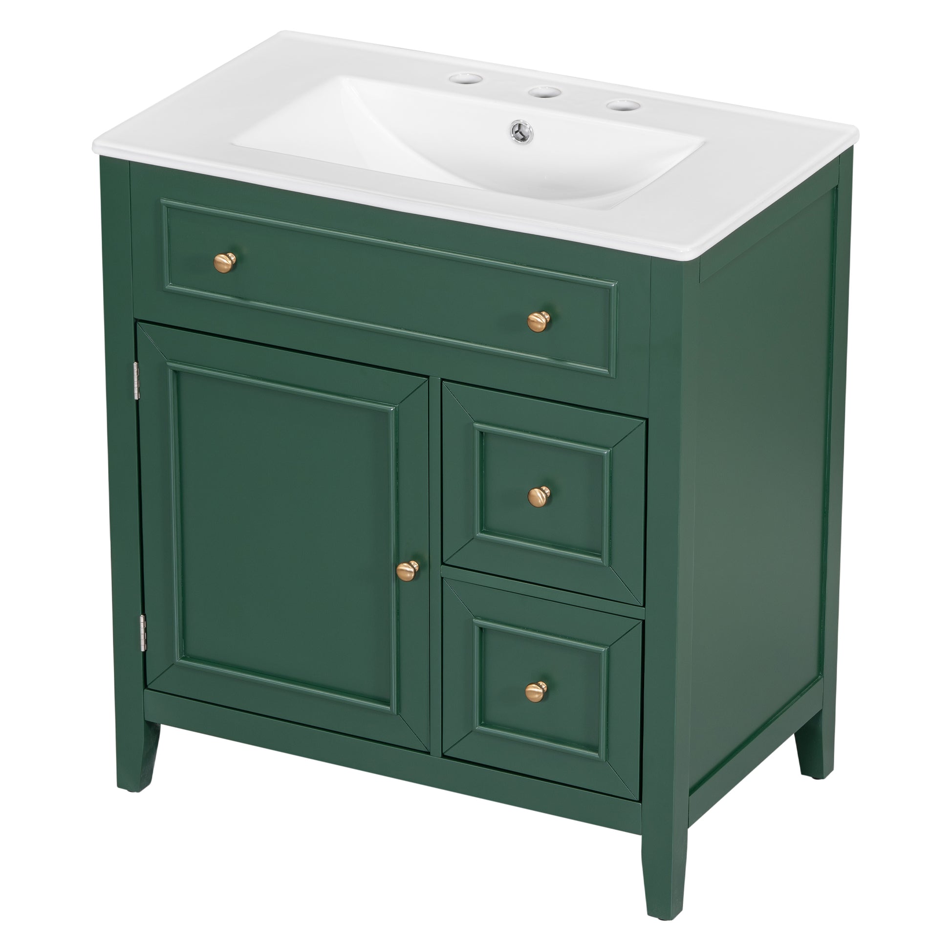 30" Bathroom Vanity With Sink Top, Bathroom Vanity Cabinet With Door And Two Drawers, Solid Wood Frame, One Package, Green Old Sku:Wf311620Aag Green Solid Wood Mdf