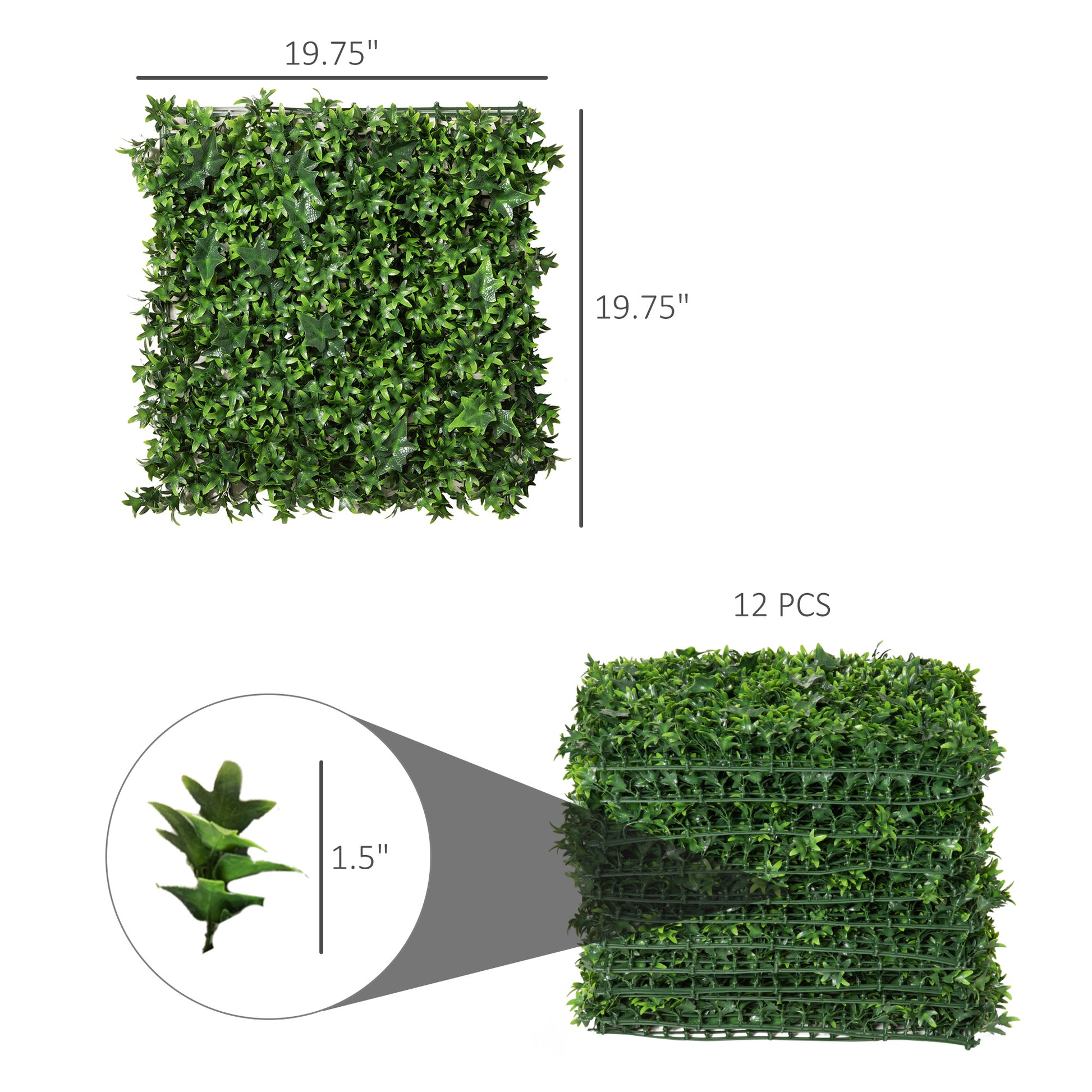 Artificial Grass Wall Panel Backdrop, 12 20" X 20" Boxwood Uv Protection Privacy Coverage Panels For Indoor & Outdoor Decor, Wall & Fence Covering, Sweet Potato, Green Green Polyethylene