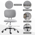 Cute Armless Office Chair, Teddy Fleece Fabric Computer Desk Chair, Vanity Task Chair With Adjustable Height, Swivel Wheels, Mid Back, Light Gray Light Gray Polyester