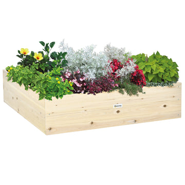 Wooden Raised Garden Bed Kit, Elevated Planter Box With Bed Liner For Backyard, Patio To Grow Vegetables, Herbs, And Flowers, 4' X 4' X 12" Natural Wood