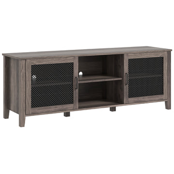 Industrial Tv Cabinet Stand For Tvs Up To 65", Entertainment Center With Mesh Doors And Shelves For Living Room, Brown Brown Particle Board