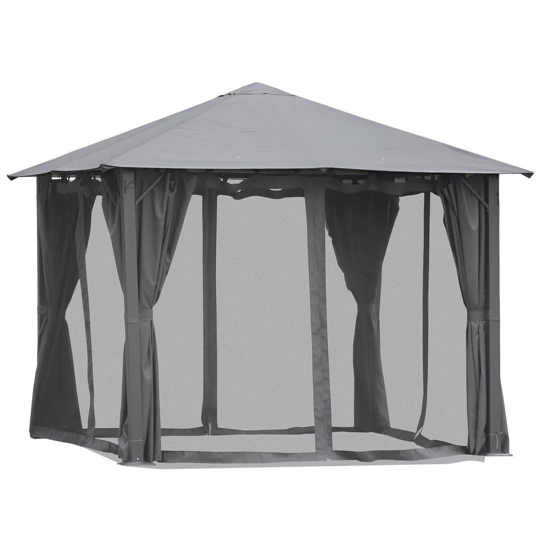 10' X 10' Patio Gazebo, Outdoor Gazebo Canopy Shelter With Netting & Curtains, Vented Roof, For Garden, Lawn, Backyard And Deck, Black Black Metal