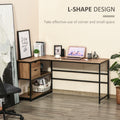 L Shaped Home Offie Computer Desk With Storage Shelves, 2 Dawers And Industrial Steel Frame, Black Brown Brown Mdf