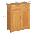 Bathroom Storage Cabinet, Bamboo Floor Cabinet With Drawers, Double Doors And Adjustable Shelves, Natural Natural Wood Bamboo