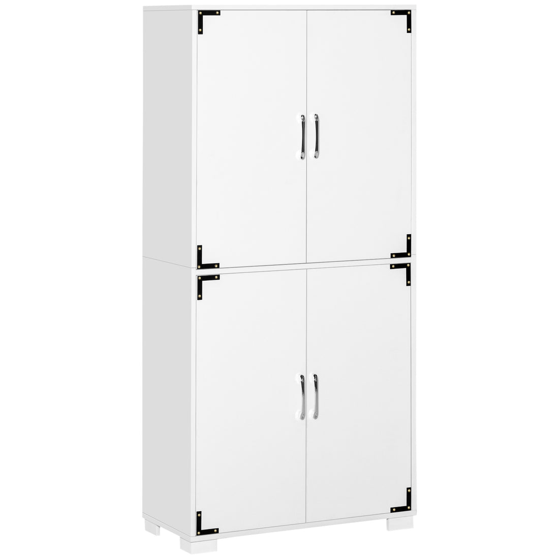 Industrial Kitchen Pantry Cabinet With 4 Door Cupboard And Storage Shelves, Freestanding Storage Cabinet, White White Engineered Wood