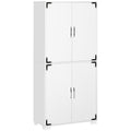 Industrial Kitchen Pantry Cabinet With 4 Door Cupboard And Storage Shelves, Freestanding Storage Cabinet, White White Engineered Wood