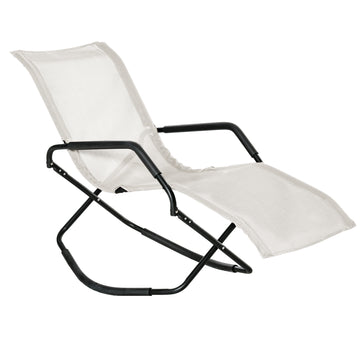 Rocking Sun Lounger, Chaise Lounge Rocker For Sunbathing, Sun Tanning, Foldable, Portable Outdoor Patio Chair, White White Steel