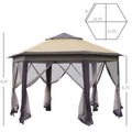 13' X 13' Pop Up Gazebo, Hexagonal Canopy Shelter With 6 Zippered Mesh Netting, Event Tent With Strong Steel Frame For Patio Backyard Garden Wedding Party Beige Steel