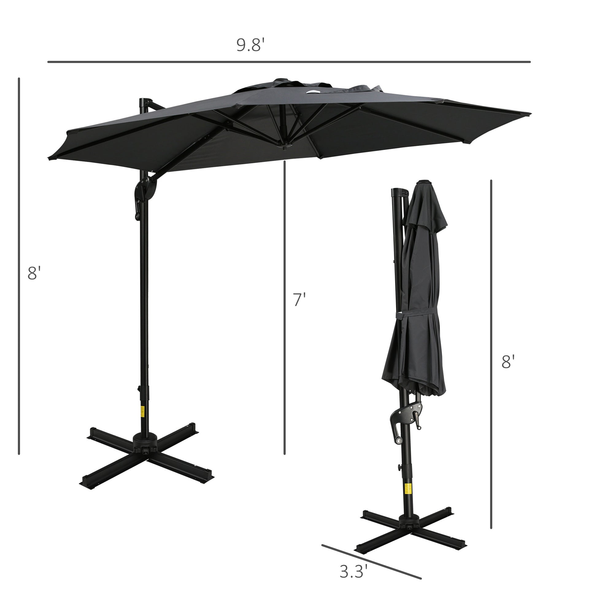 aluminum or steel patio umbrella 10Ft Offset Patio Umbrella With Base, Hanging Aluminum And Steel Canti