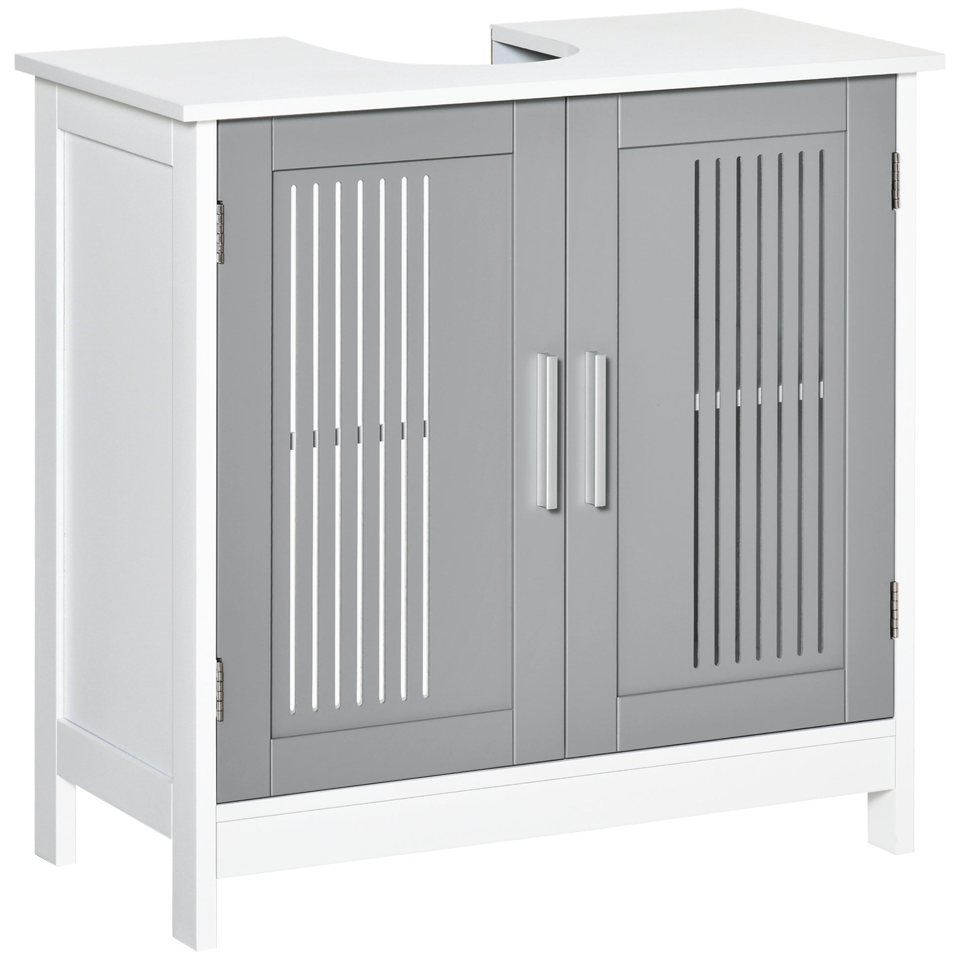 Kleankin Modern Under Sink Cabinet With 2 Doors, Pedestal Under Sink Bathroom Cupboard, Bathroom Vanity Cabinet With Adjustable Shelves, Gray And White White Gray Mdf