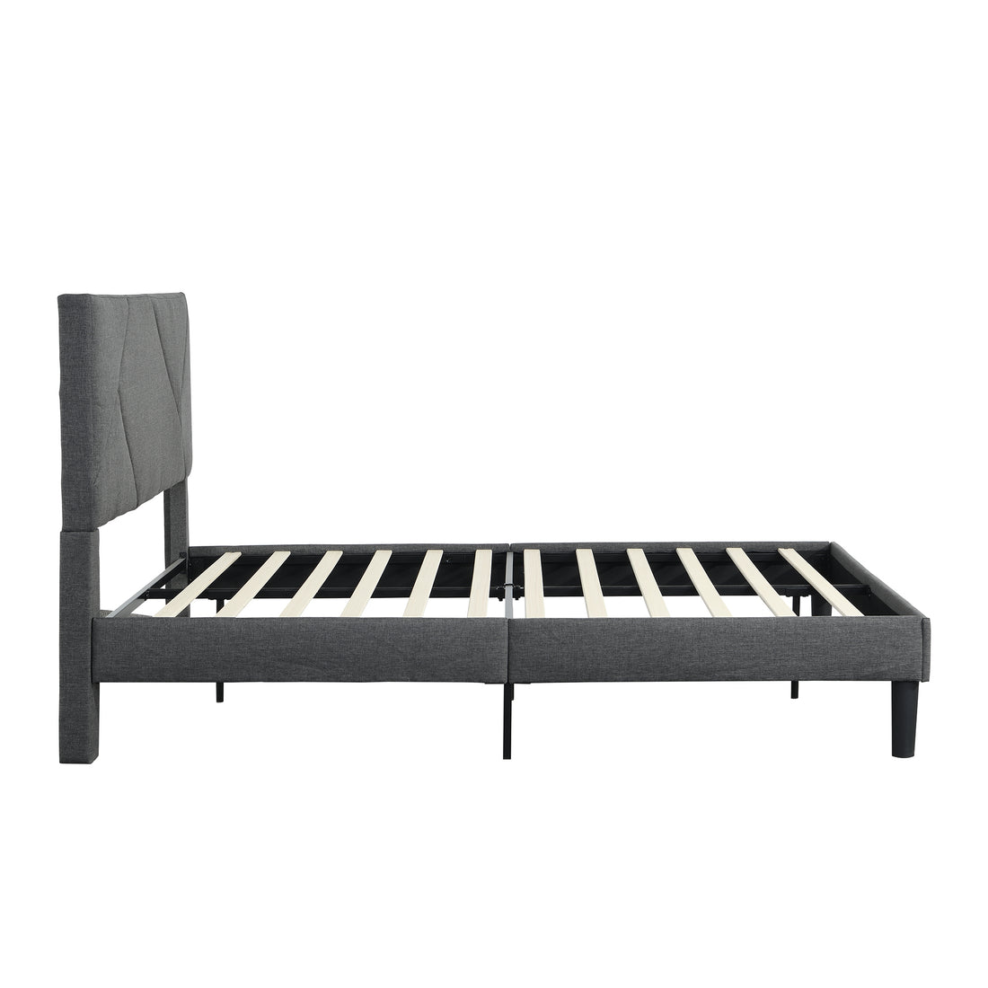 Queen Size Upholstered Platform Bed Frame With Headboard, Strong Wood Slat Support, Mattress Foundation, No Box Spring Needed, Easy Assembly, Gray Gray Fabric