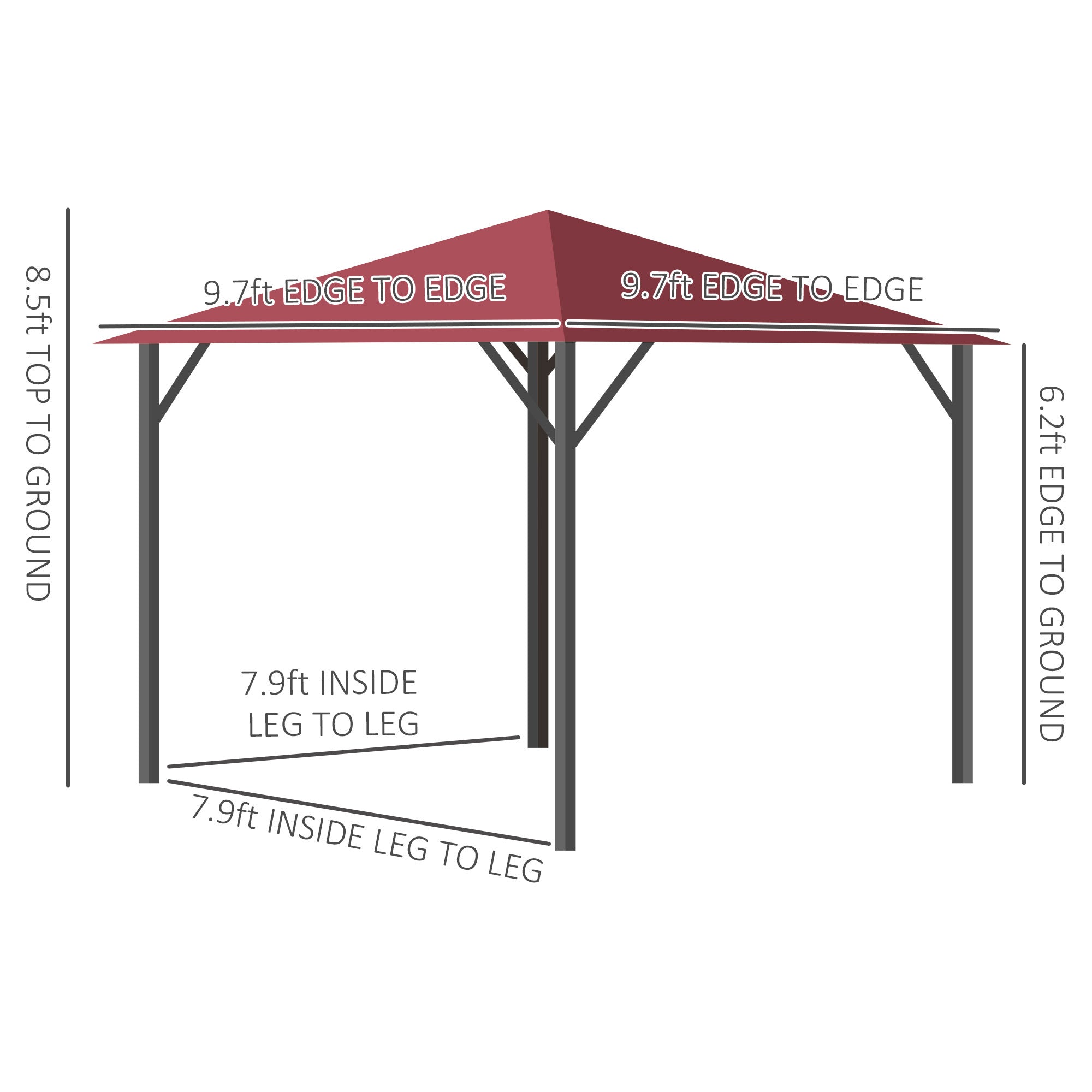 10' x 10' Patio Gazebo Aluminum Frame Outdoor Canopy red-aluminium