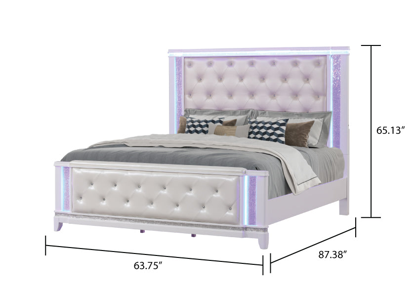 Opium Queen 5 Pc Bedroom Set In Milky White Box Spring Required Queen White Wood 5 Piece Set Bedroom Bed Included,Chest Included,Dresser Included,Mirror Included,Nightstand Included Contemporary,Modern Upholstered Built In Lighting Wood