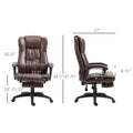 High Back Massage Office Chair With 6 Point Vibration, 5 Modes, Executive Chair, Pu Leather Swivel Chair With Reclining Back, And Retractable Footrest, Brown Brown Pu Leather