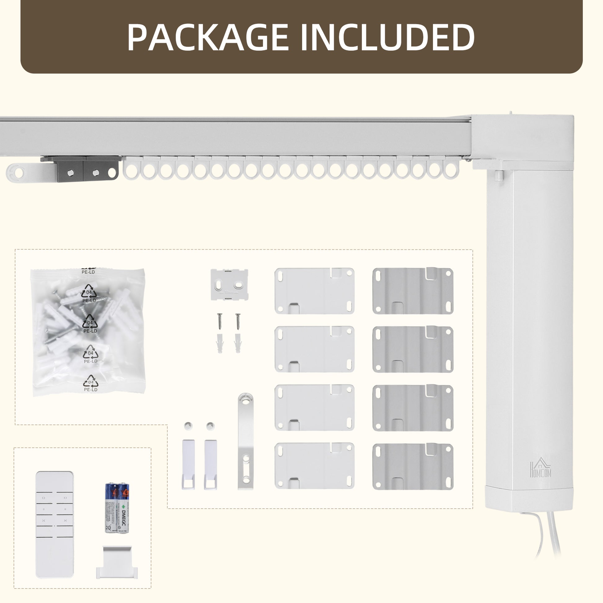 Smart Curtains System, Automatic Curtain Opener With Adjustable Tracks Rod Up To 180 In , Compatible With Alexa, Google Home Voice, Wifi App, Remote Control, White White Aluminium