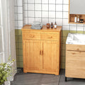 Bathroom Storage Cabinet, Bamboo Floor Cabinet With Drawers, Double Doors And Adjustable Shelves, Natural Natural Wood Bamboo