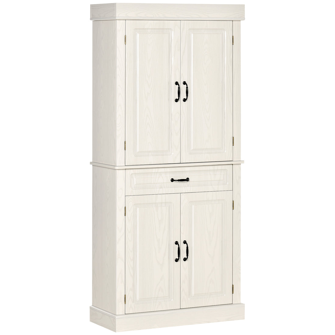 71" Freestanding Kitchen Pantry With 4 Doors, And 2 Large Cabinets, Tall Storage Cabinet With Wide Drawer For Kitchen Dining Room, White White Engineered Wood