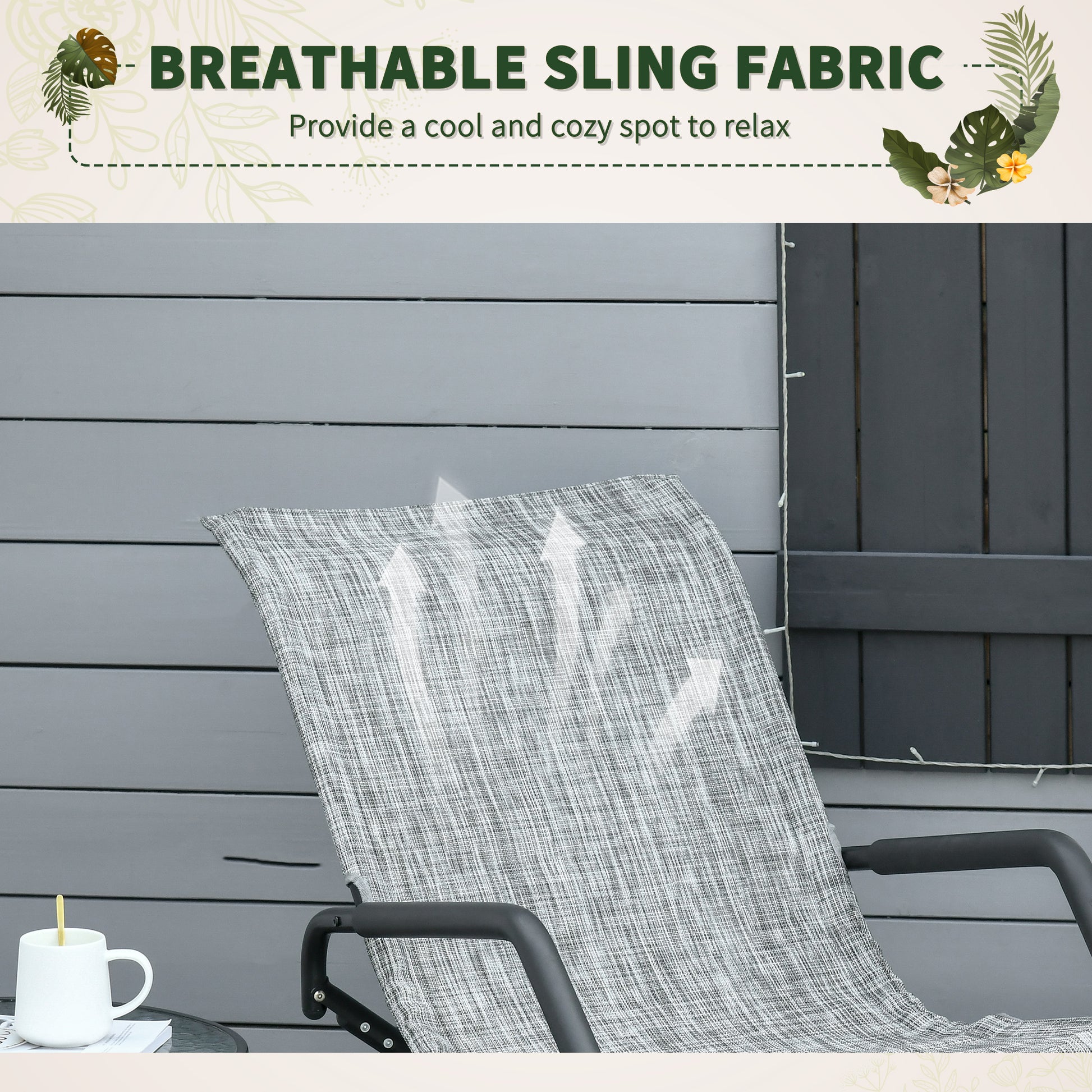 Rocking Sun Lounger, Chaise Lounge Rocker For Sunbathing, Sun Tanning, Foldable, Portable Outdoor Patio Chair, Gray Gray Steel