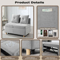4 In 1 Convertible Sofas & Couches, Single Extendable Sofa With 6 Position Adjustable Back, Sofa Bed With 2 Pillows, Light Gray Light Gray Linen Armless Wood Fabric 1 Seat