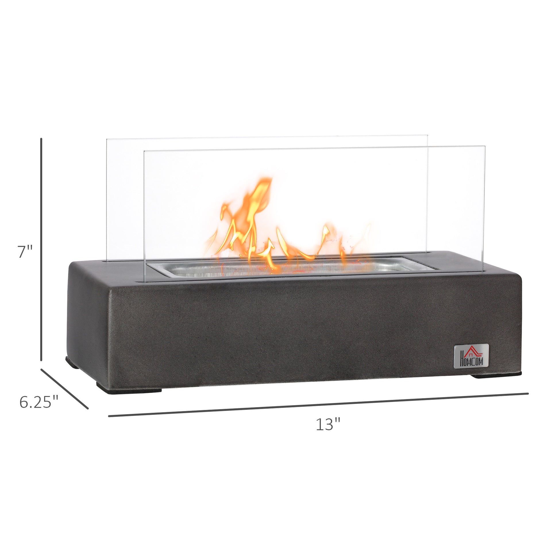 Tabletop Fireplace, 13" Concrete Alcohol Fireplace With Stainless Steel Lid For Indoor And Outdoor, 0.04 Gal Max 195 Sq. Ft., Dark Grey Dark Grey Concrete