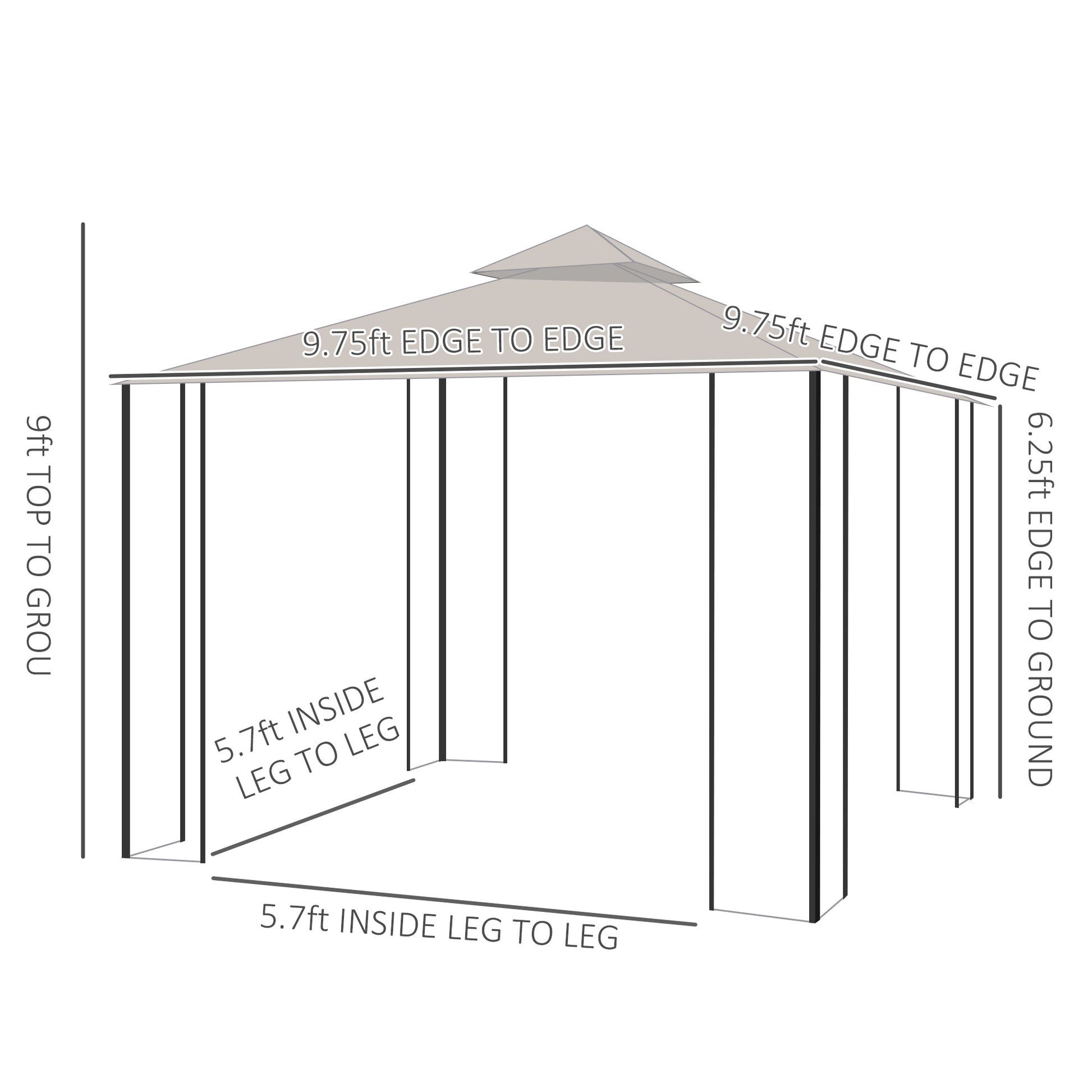 10' X 10' Patio Gazebo, Double Roof Outdoor Gazebo Canopy Shelter With Netting, Steel Corner Frame For Garden, Lawn, Backyard And Deck, Beige Beige Steel