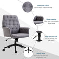 Linen Home Office Chair, Tufted Height Adjustable Computer Desk Chair With Swivel Wheels And Padded Armrests, Dark Gray Grey Fabric