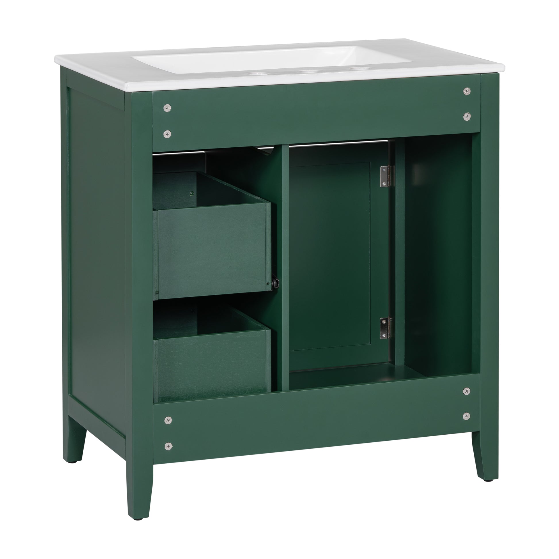 30" Bathroom Vanity With Sink Top, Bathroom Vanity Cabinet With Door And Two Drawers, Solid Wood Frame, One Package, Green Old Sku:Wf311620Aag Green Solid Wood Mdf