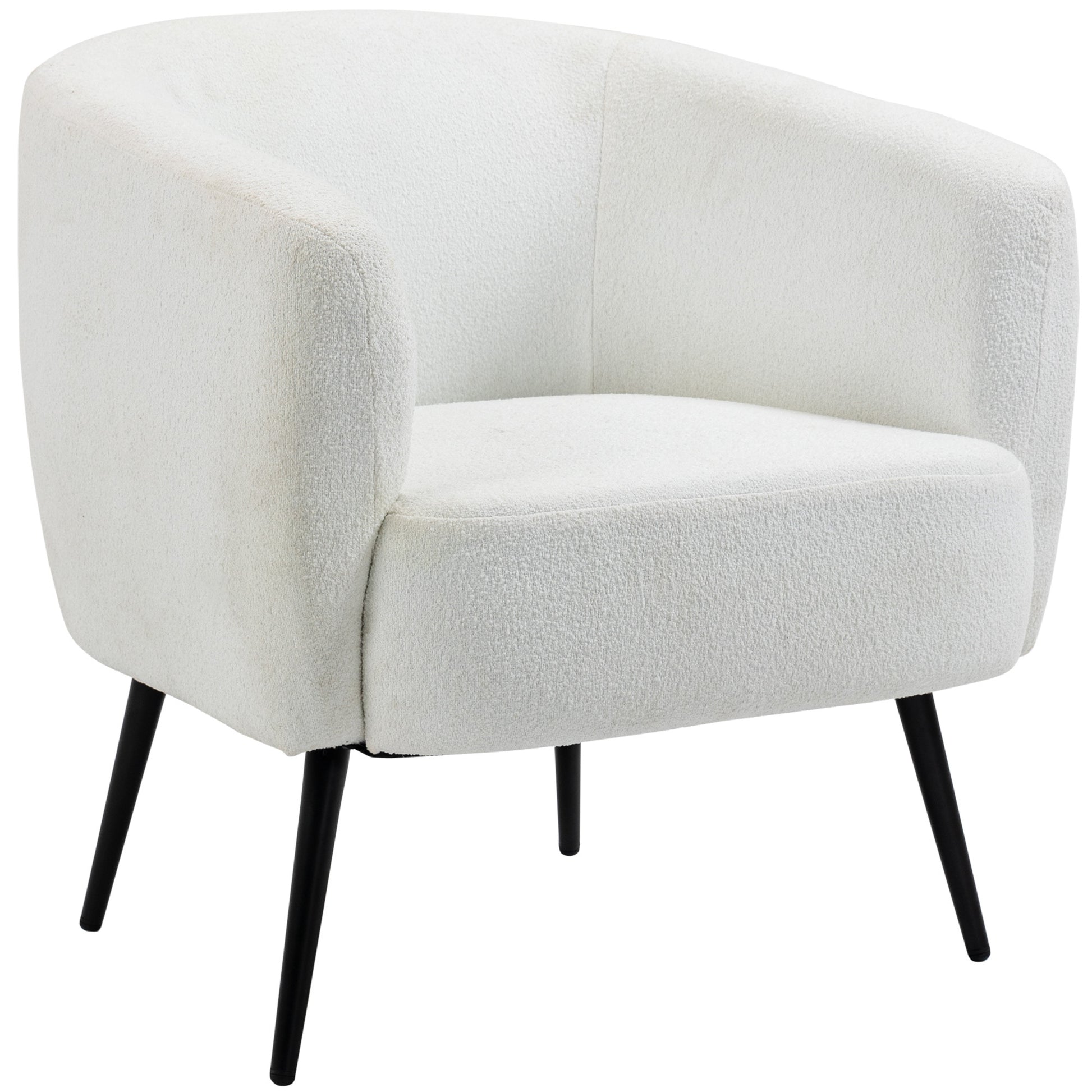 Teddy Fleece Fabric Accent Chair, Mid Century Modern Barrel Armchair With Metal Legs And Soft Padding, Upholstered Single Sofa Side Chair For Living Room, Cream Cream White Foam