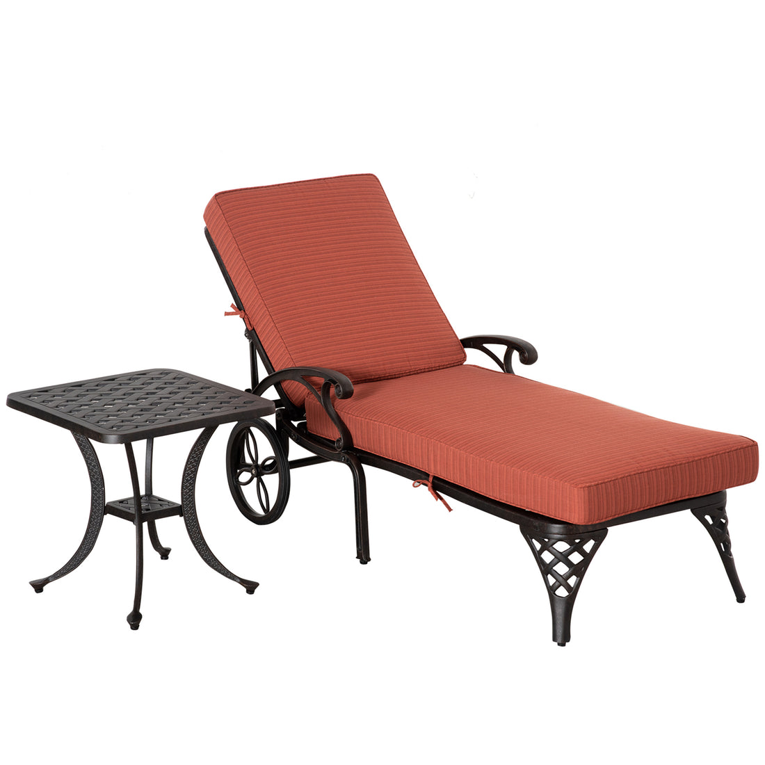 Aluminum Adjustable Chaise Lounge Chair, Folding 4 Position Patio Recliner, Wheels, Armrests, Side Table, Cushion For Poolside, Backyard, Deck, Porch Garden, Red Red Aluminium