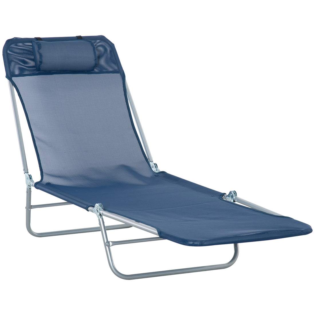 Folding Chaise Lounge Pool Chair, Patio Sun Tanning Chair, Outdoor Lounge Chair With 6 Position Reclining Back,Mesh Seat, And Headrest For Beach, Yard, Patio, Blue Blue Steel