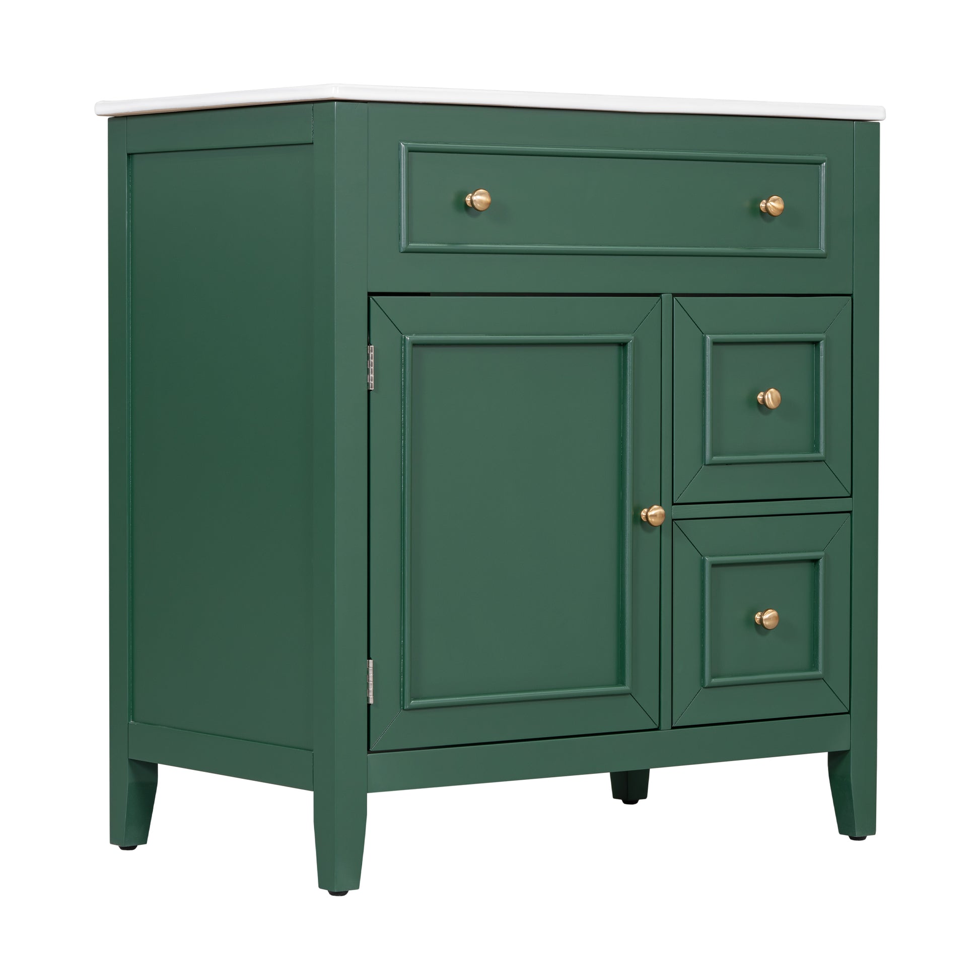 30" Bathroom Vanity With Sink Top, Bathroom Vanity Cabinet With Door And Two Drawers, Solid Wood Frame, One Package, Green Old Sku:Wf311620Aag Green Solid Wood Mdf