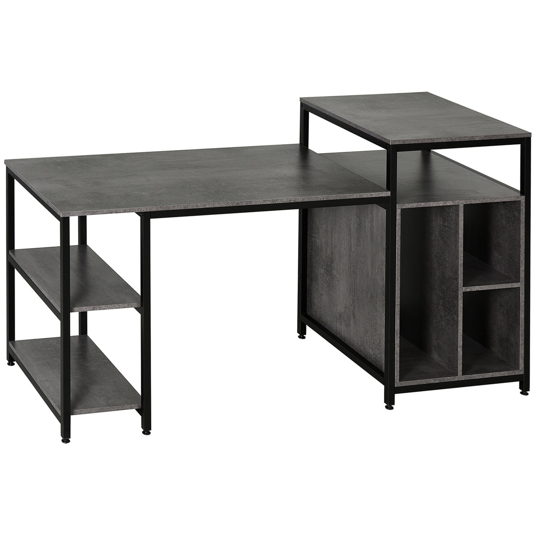 68 Inch Office Table Computer Desk Workstation Bookshelf With Cpu Stand, Spacious Storage Shelves & Chic Modern Woodgrain Design, Grey Grey Engineered Wood