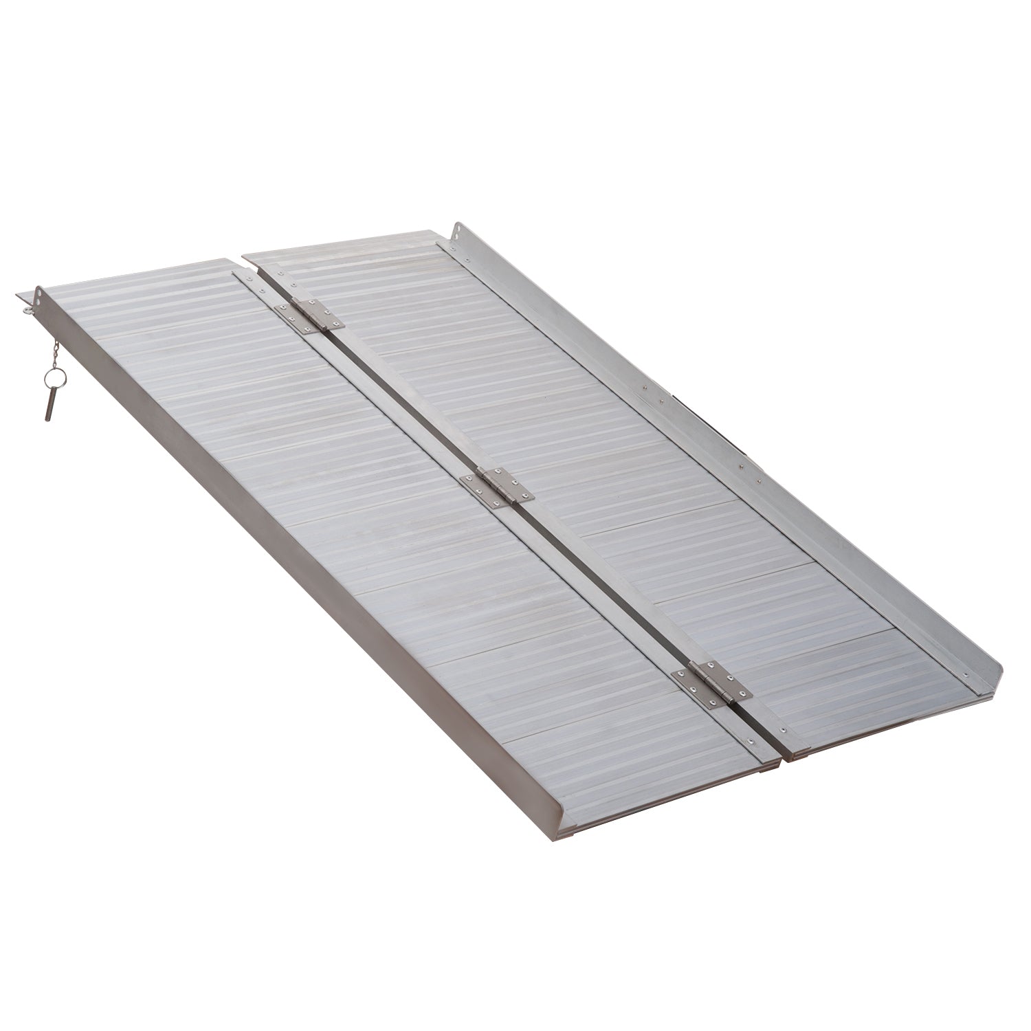 Wheelchair Ramp 4Ft, Folding Aluminum Threshold Ramp With Non Slip Surface, Transition Plates, 600Lbs Weight Capacity, Handicap Ramp For Home, Doorways, Curbs, Steps Silver Metal