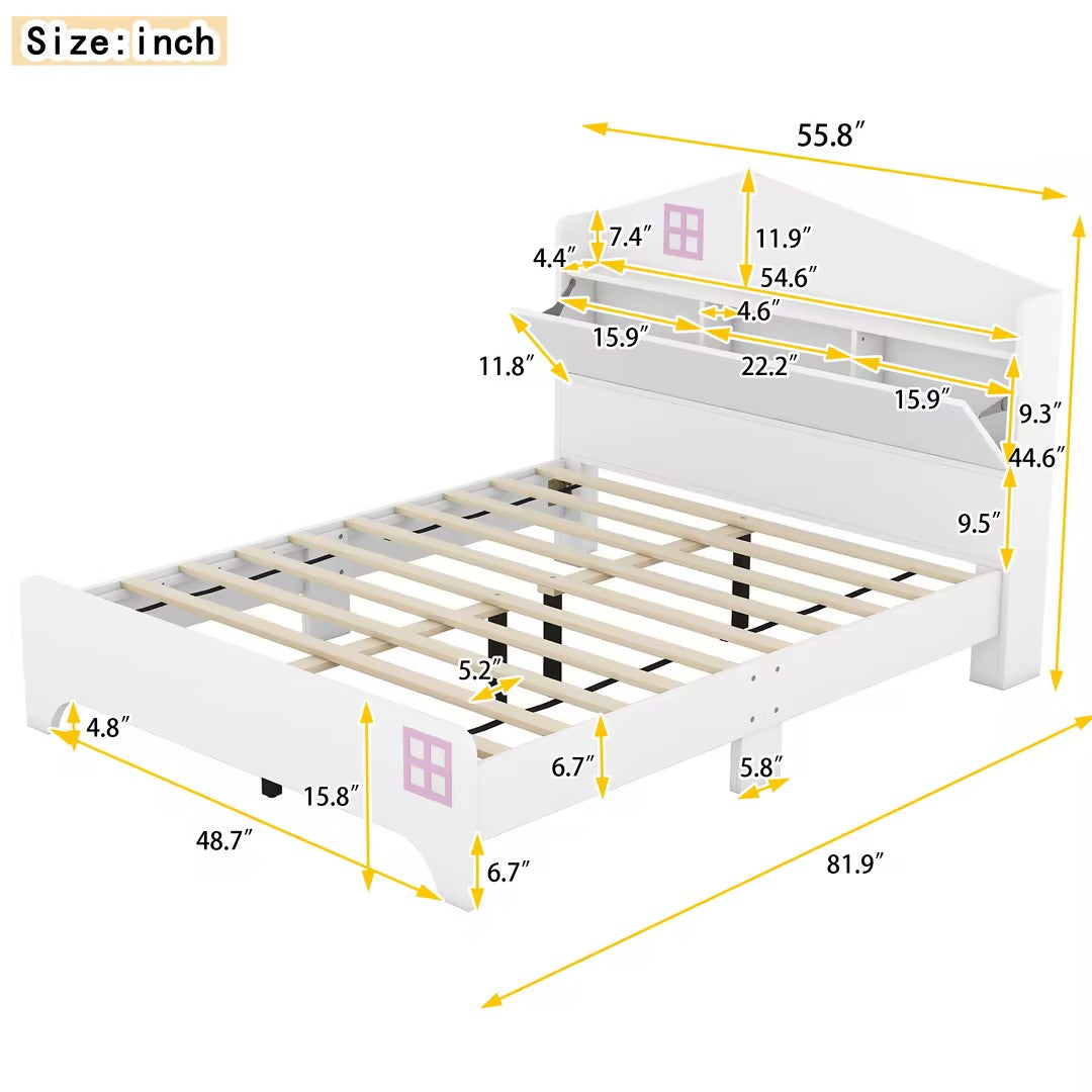 3 Pieces Bedroom Sets Full Size House Bed With Storage Headboard, Wooden Nightstand And Storage Dresser,White White Wood