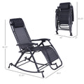 Outdoor Rocking Chairs, Foldable Reclining Anti Gravity Lounge Rocker W Pillow, Cup & Phone Holder, Combo Design W Folding Legs, Black Black Steel